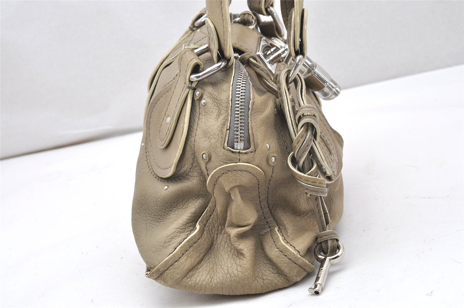 Authentic Chloe Paddington Vintage Leather Shoulder Hand Bag Beige 5631K