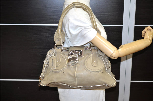 Authentic Chloe Paddington Vintage Leather Shoulder Hand Bag Beige 5631K