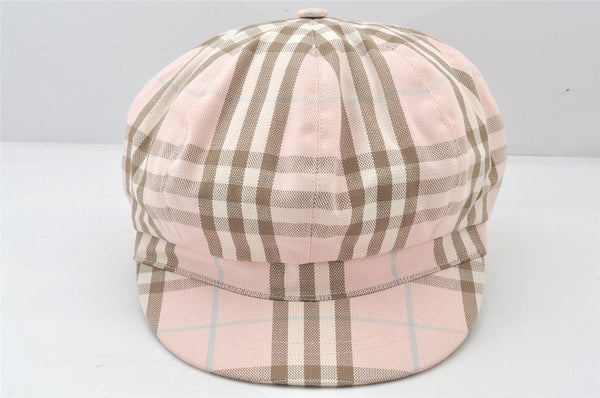 Authentic BURBERRY Vintage Check Beret Hat Canvas Size L Pink 5632K