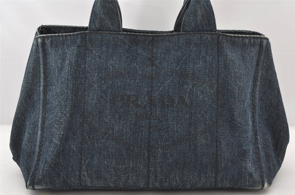 Authentic PRADA Vintage Canapa M DENIM Tote Hand Bag B1877B Blue 5633K