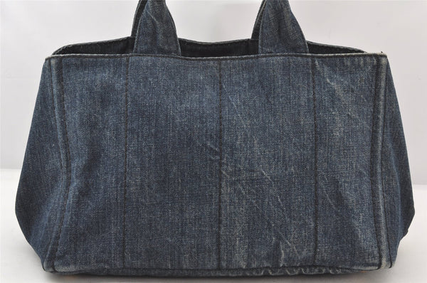 Authentic PRADA Vintage Canapa M DENIM Tote Hand Bag B1877B Blue 5633K