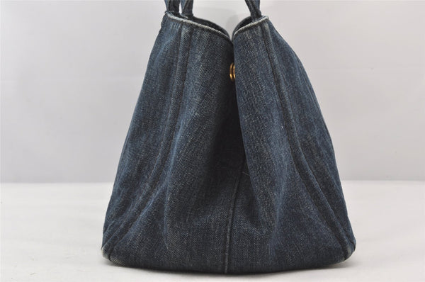 Authentic PRADA Vintage Canapa M DENIM Tote Hand Bag B1877B Blue 5633K