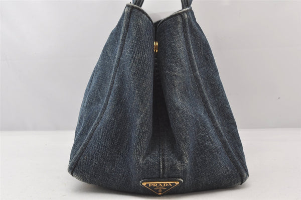 Authentic PRADA Vintage Canapa M DENIM Tote Hand Bag B1877B Blue 5633K