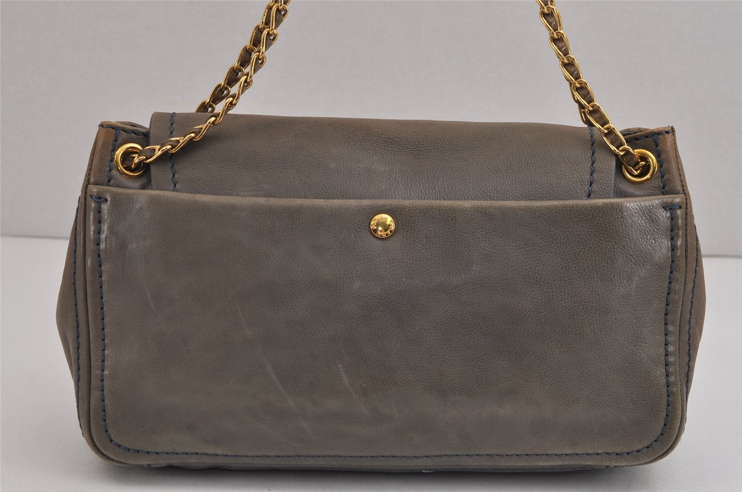 Authentic PRADA Vintage Leather Nappa Chain Shoulder Bag Purse Gray 5636J