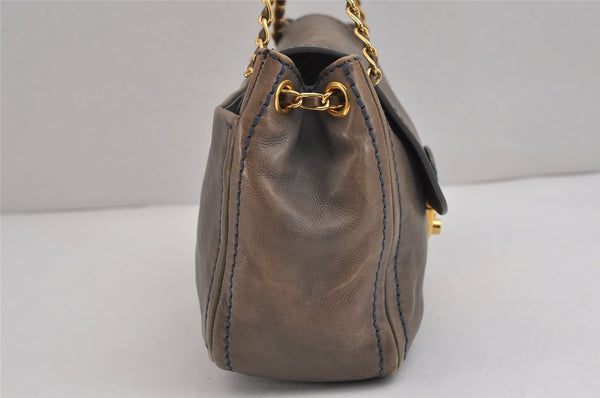 Authentic PRADA Vintage Leather Nappa Chain Shoulder Bag Purse Gray 5636J