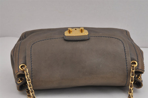 Authentic PRADA Vintage Leather Nappa Chain Shoulder Bag Purse Gray 5636J