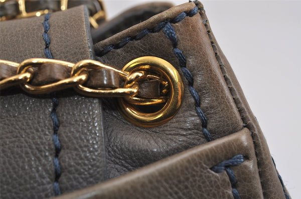 Authentic PRADA Vintage Leather Nappa Chain Shoulder Bag Purse Gray 5636J