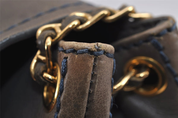Authentic PRADA Vintage Leather Nappa Chain Shoulder Bag Purse Gray 5636J