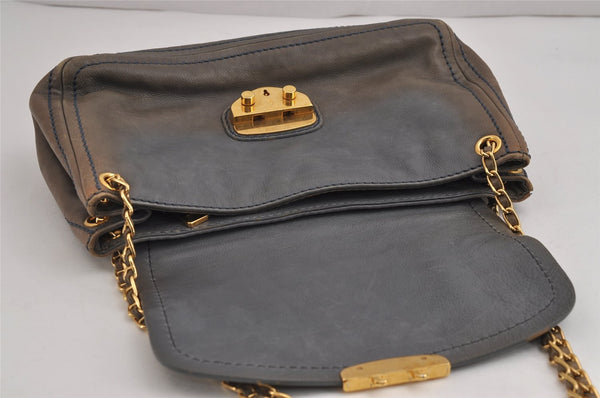 Authentic PRADA Vintage Leather Nappa Chain Shoulder Bag Purse Gray 5636J