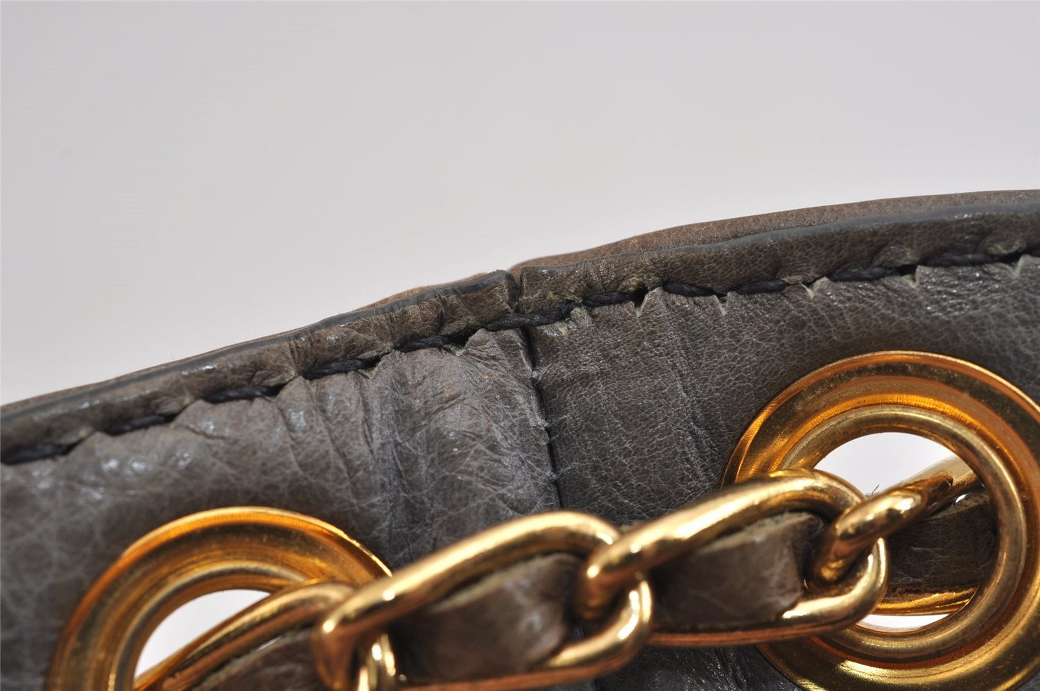 Authentic PRADA Vintage Leather Nappa Chain Shoulder Bag Purse Gray 5636J