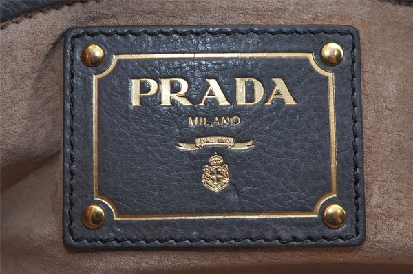 Authentic PRADA Vintage Leather Nappa Chain Shoulder Bag Purse Gray 5636J
