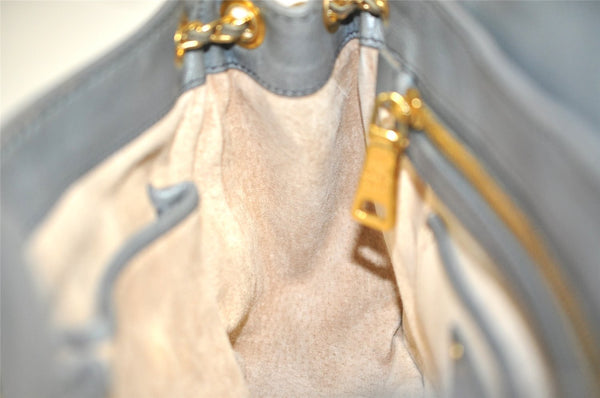 Authentic PRADA Vintage Leather Nappa Chain Shoulder Bag Purse Gray 5636J