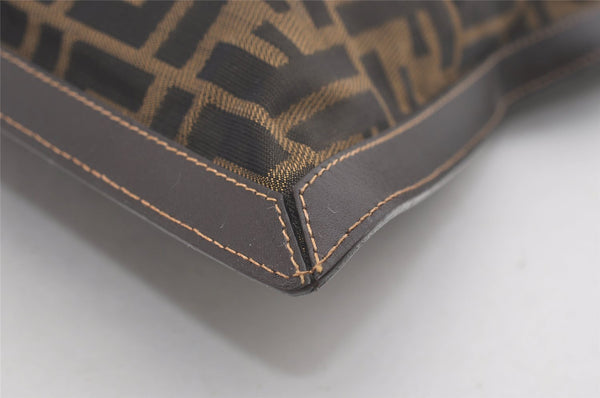 Authentic FENDI Zucca Clutch Hand Bag Purse Nylon Leather Brown Black 5639I