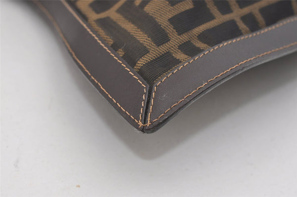 Authentic FENDI Zucca Clutch Hand Bag Purse Nylon Leather Brown Black 5639I