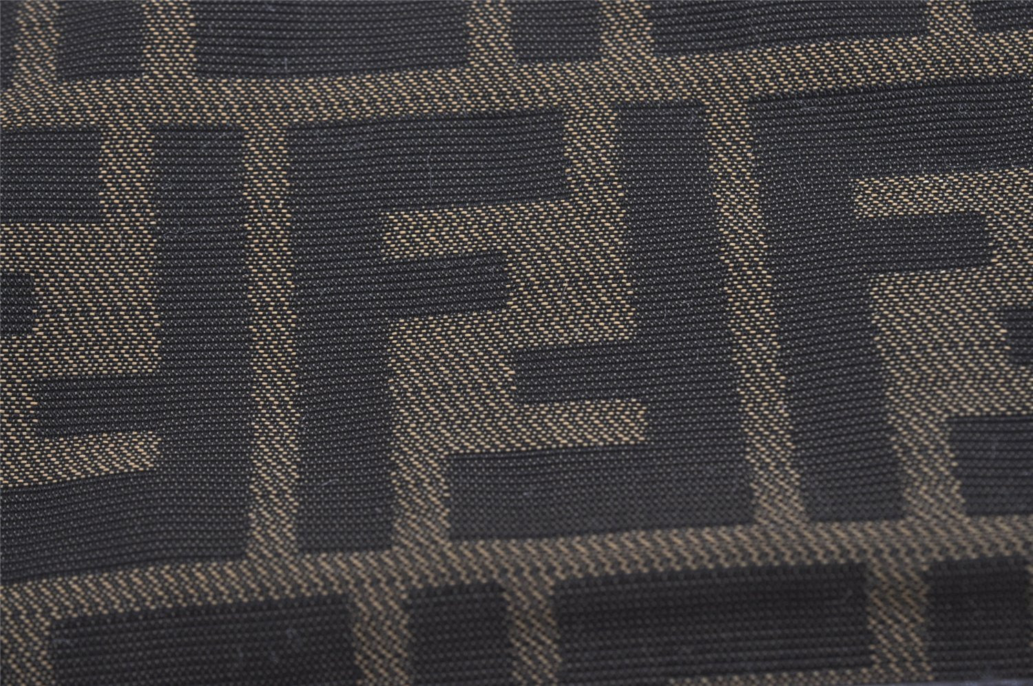 Authentic FENDI Zucca Clutch Hand Bag Purse Nylon Leather Brown Black 5639I