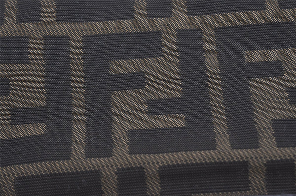 Authentic FENDI Zucca Clutch Hand Bag Purse Nylon Leather Brown Black 5639I