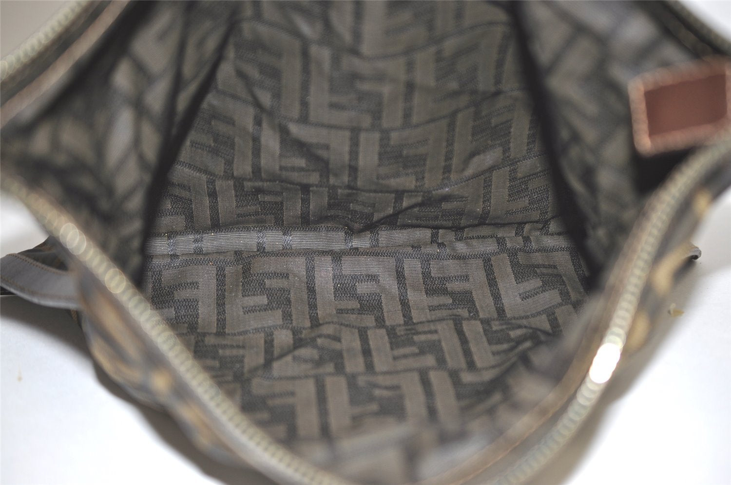 Authentic FENDI Zucca Clutch Hand Bag Purse Nylon Leather Brown Black 5639I