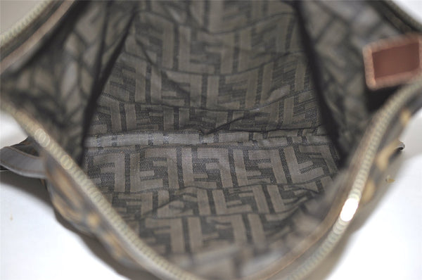 Authentic FENDI Zucca Clutch Hand Bag Purse Nylon Leather Brown Black 5639I