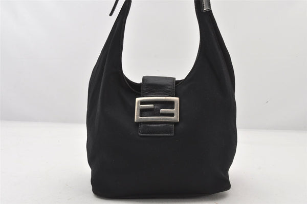 Authentic FENDI Vintage Shoulder Hand Bag Purse Jersey Leather Black Junk 5640K