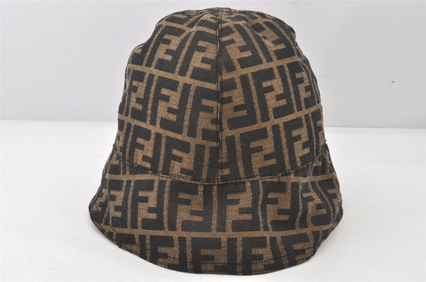 Authentic FENDI Vintage Zucca Bucket Hat Canvas Brown 5641K