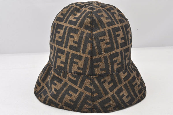 Authentic FENDI Vintage Zucca Bucket Hat Canvas Brown 5641K