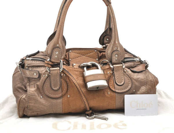 Authentic Chloe Vintage Paddington Leather Shoulder Hand Bag Gold 5643K