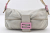 Authentic FENDI Mamma Baguette Shoulder Hand Bag Jersey Leather Light Gray 5645K