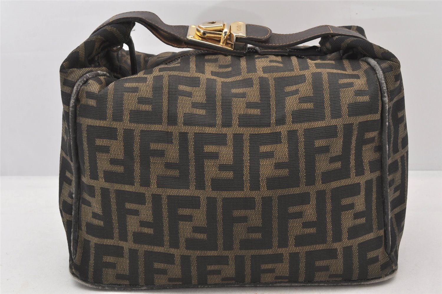 Authentic FENDI Vintage Zucca Hand Bag Purse Canvas Leather Brown 5646K