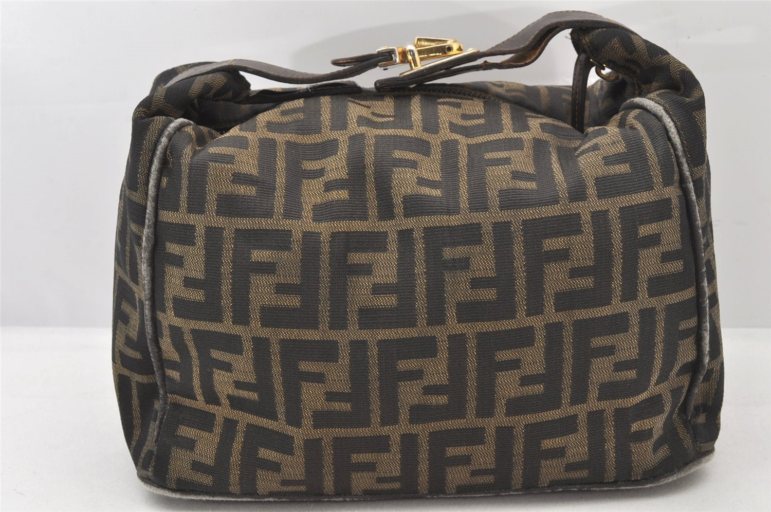 Authentic FENDI Vintage Zucca Hand Bag Purse Canvas Leather Brown 5646K