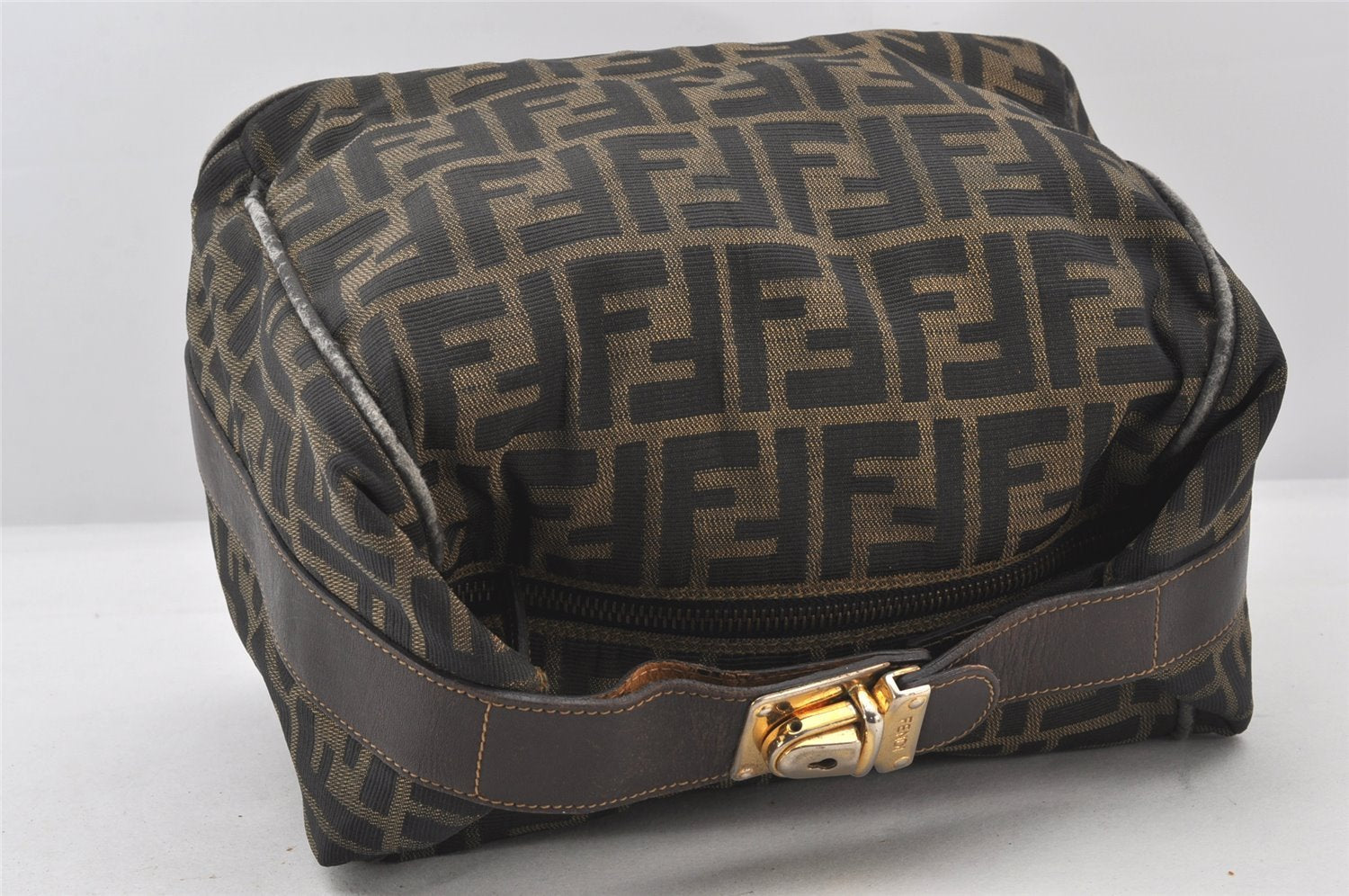 Authentic FENDI Vintage Zucca Hand Bag Purse Canvas Leather Brown 5646K