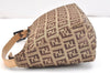 Authentic FENDI Zucchino Hand Bag Pouch Purse Canvas Leather Brown 5647K