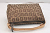 Authentic FENDI Zucchino Hand Bag Pouch Purse Canvas Leather Brown 5647K