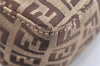 Authentic FENDI Zucchino Hand Bag Pouch Purse Canvas Leather Brown 5647K