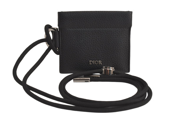 Authentic Christian Dior Shoulder Cross Coin Case Purse Leather Black CD 5648M