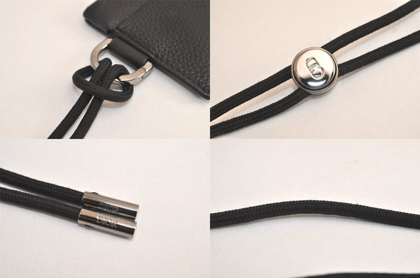 Authentic Christian Dior Shoulder Cross Coin Case Purse Leather Black CD 5648M
