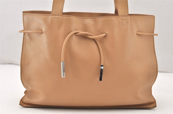 Authentic GUCCI Vintage Shoulder Tote Drawstring Bag Leather 01702 Beige 5649K
