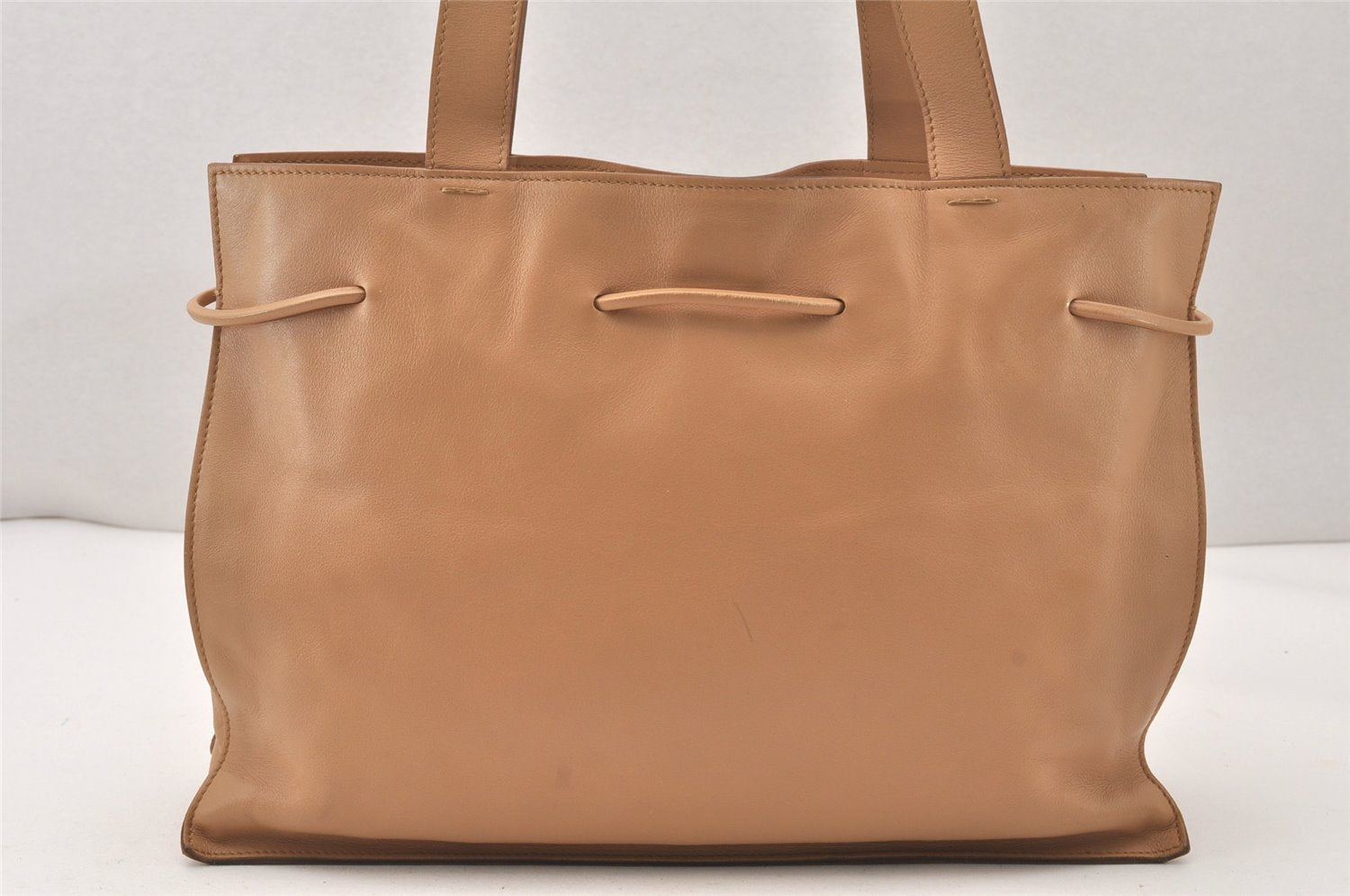 Authentic GUCCI Vintage Shoulder Tote Drawstring Bag Leather 01702 Beige 5649K