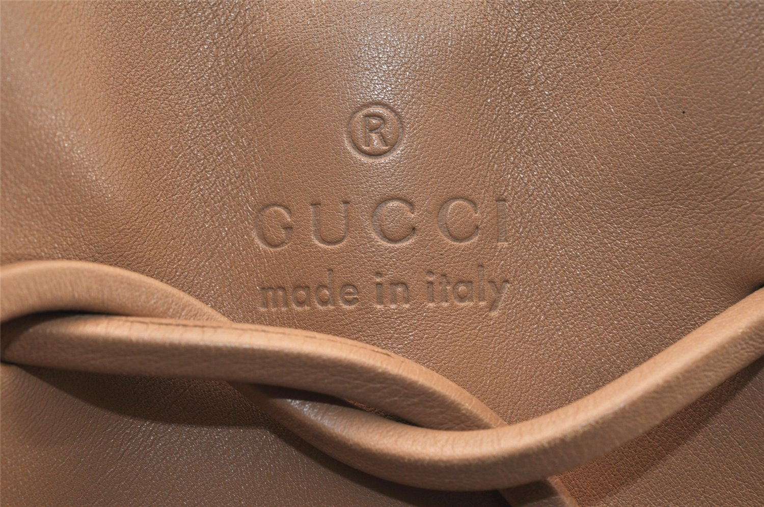 Authentic GUCCI Vintage Shoulder Tote Drawstring Bag Leather 01702 Beige 5649K