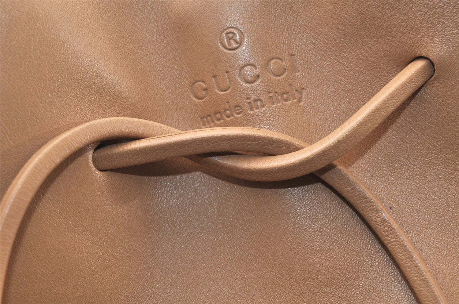 Authentic GUCCI Vintage Shoulder Tote Drawstring Bag Leather 01702 Beige 5649K