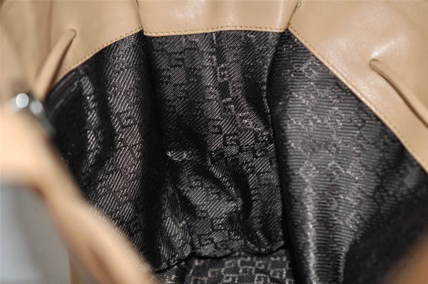 Authentic GUCCI Vintage Shoulder Tote Drawstring Bag Leather 01702 Beige 5649K