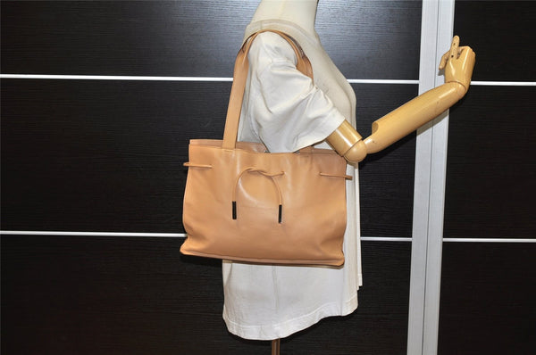 Authentic GUCCI Vintage Shoulder Tote Drawstring Bag Leather 01702 Beige 5649K