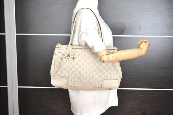 Authentic GUCCI Guccissima Princy Tote Bag GG Leather 177052 White 5651I
