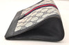 Authentic GUCCI Sherry Line Clutch Hand Bag Purse GG PVC Leather Navy Blue 5651K