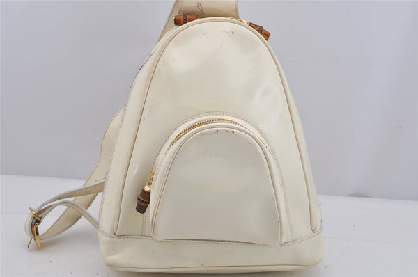 Authentic GUCCI Bamboo Shoulder Cross Body Bag Purse Enamel White Junk 5654J