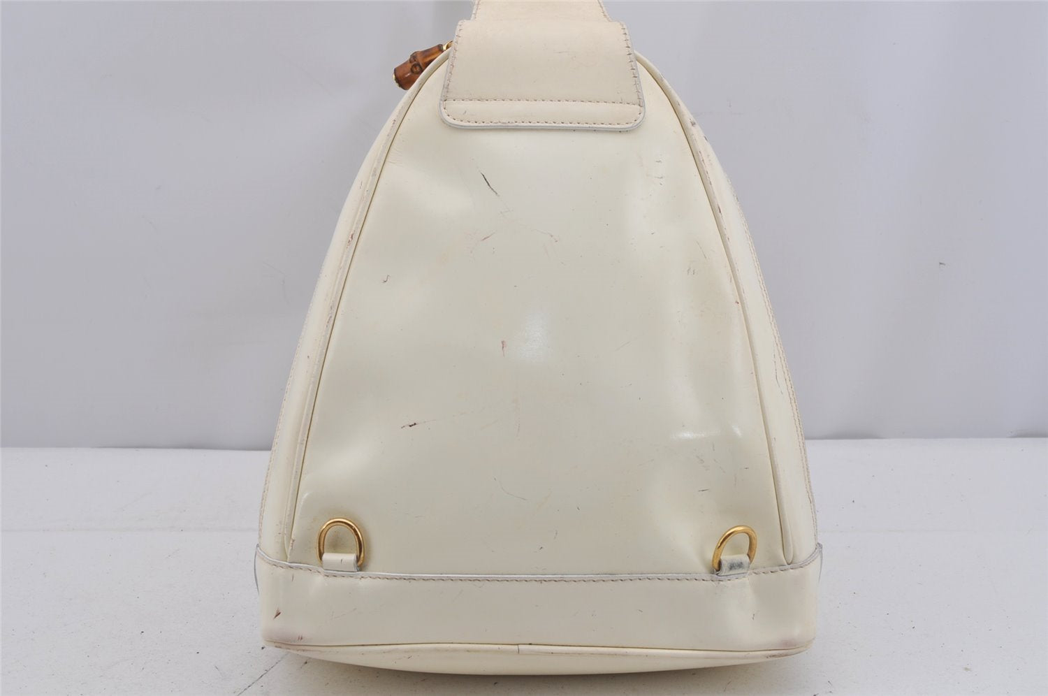 Authentic GUCCI Bamboo Shoulder Cross Body Bag Purse Enamel White Junk 5654J