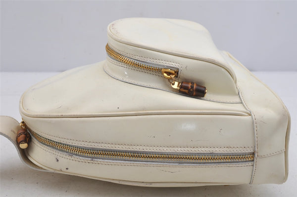 Authentic GUCCI Bamboo Shoulder Cross Body Bag Purse Enamel White Junk 5654J