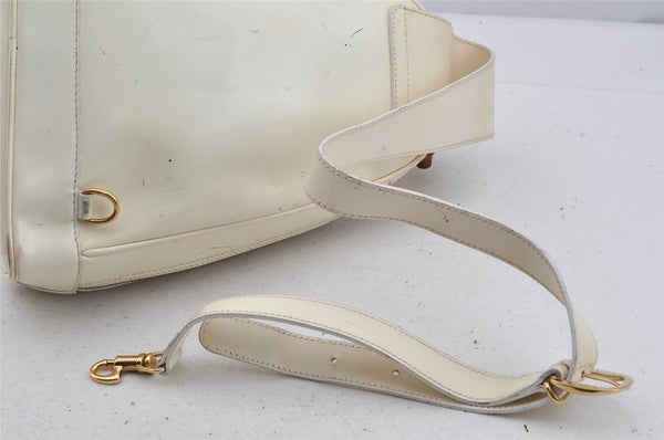 Authentic GUCCI Bamboo Shoulder Cross Body Bag Purse Enamel White Junk 5654J