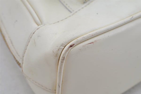 Authentic GUCCI Bamboo Shoulder Cross Body Bag Purse Enamel White Junk 5654J