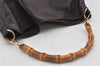 Authentic GUCCI Vintage Bamboo 2Way Shoulder Hand Bag Leather Brown Junk 5655K