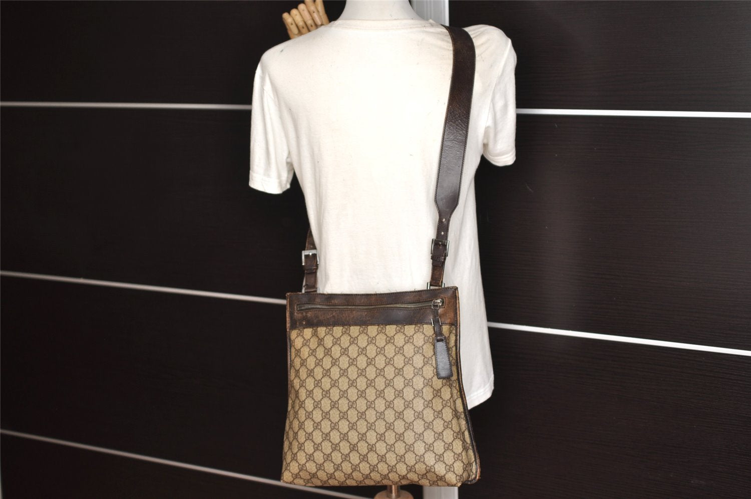 Authentic GUCCI Vintage Shoulder Cross Body Bag GG PVC Leather 92560 Brown 5656K